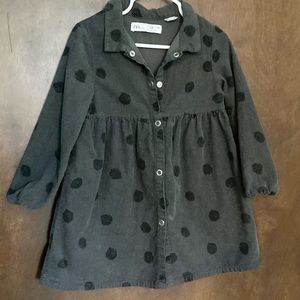Zara Gray with Black Dots Corduroy Dress, 3-4t